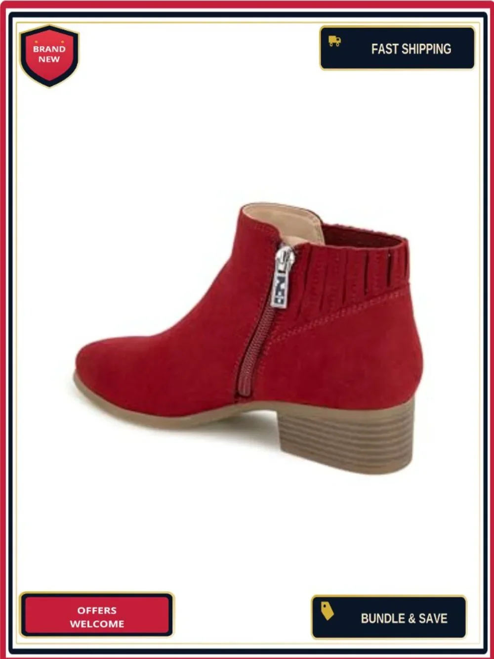 Block Heel Ankle Bootie with Inside Zip Synthetic